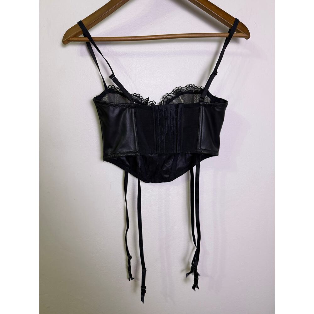 Savage X Fenty Black Caviar Faux Leather & Floral Lace Bustier Corset Top - Picture 4 of 9